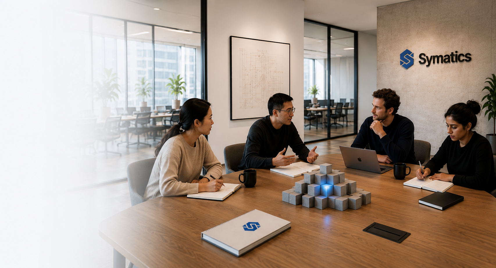 Symatics team discussion in a meeting room